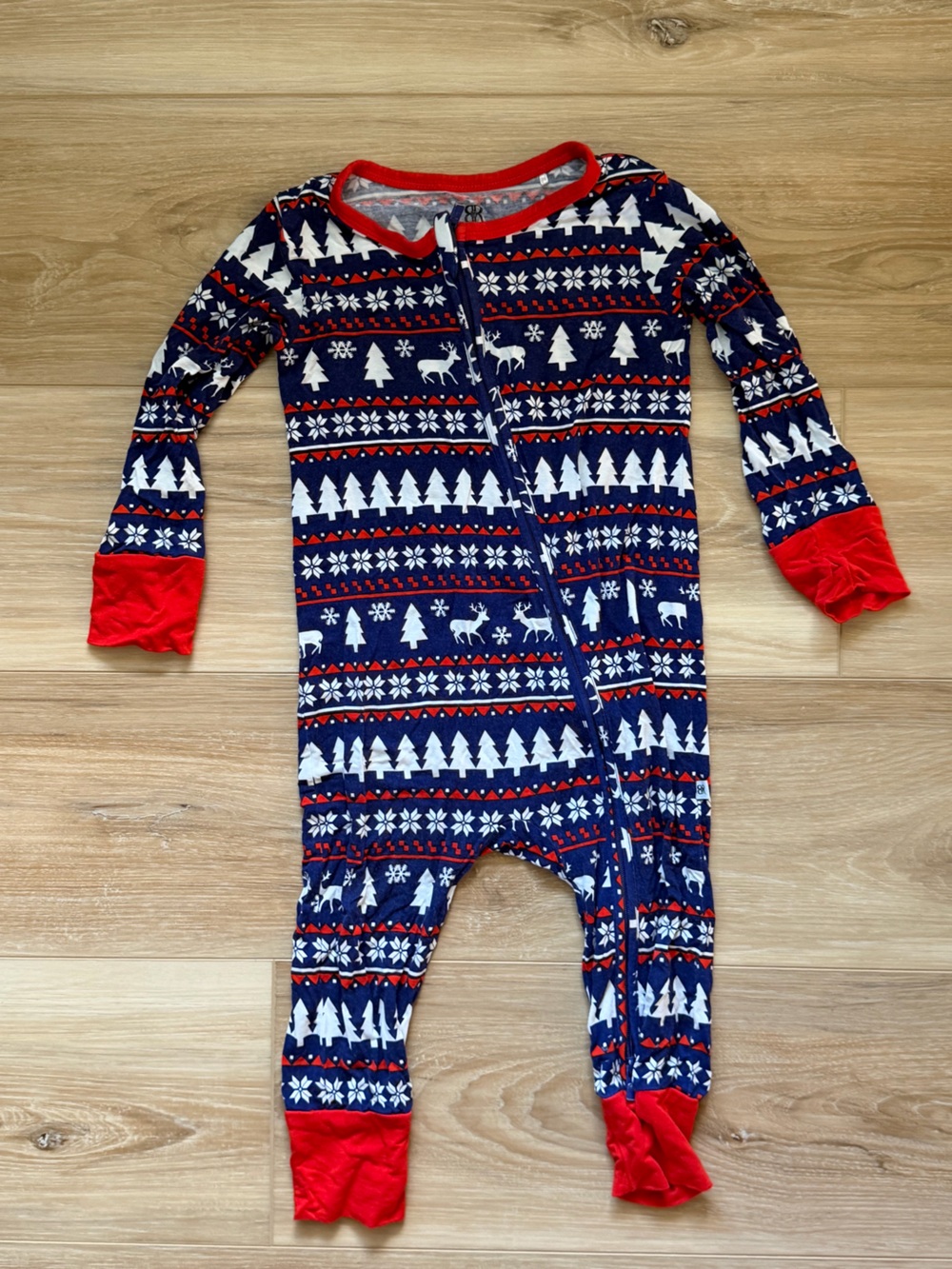Navy and Red Kids Holiday One-Piece Footie Pajamas